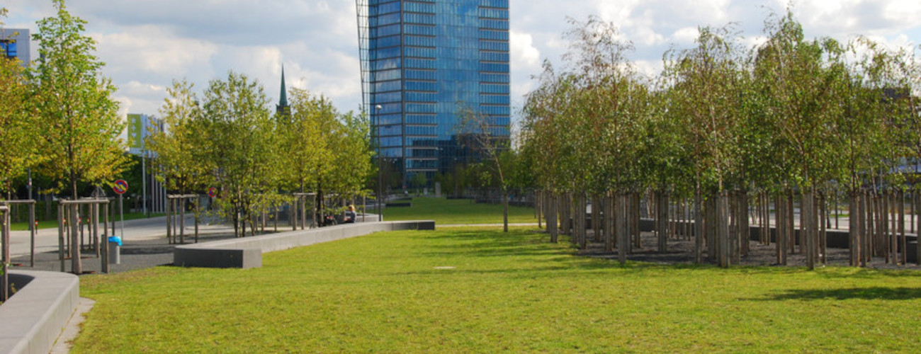 Hilde-Adfolf-Park mit Weser Tower im Hintergrund - Quelle: WFB / Rolf Pientka
