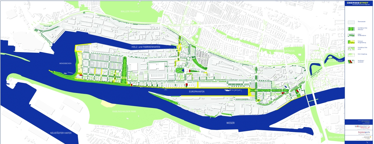 Plan vom Grünkonzept der Überseestadt - Quelle: WFB / Archisurf