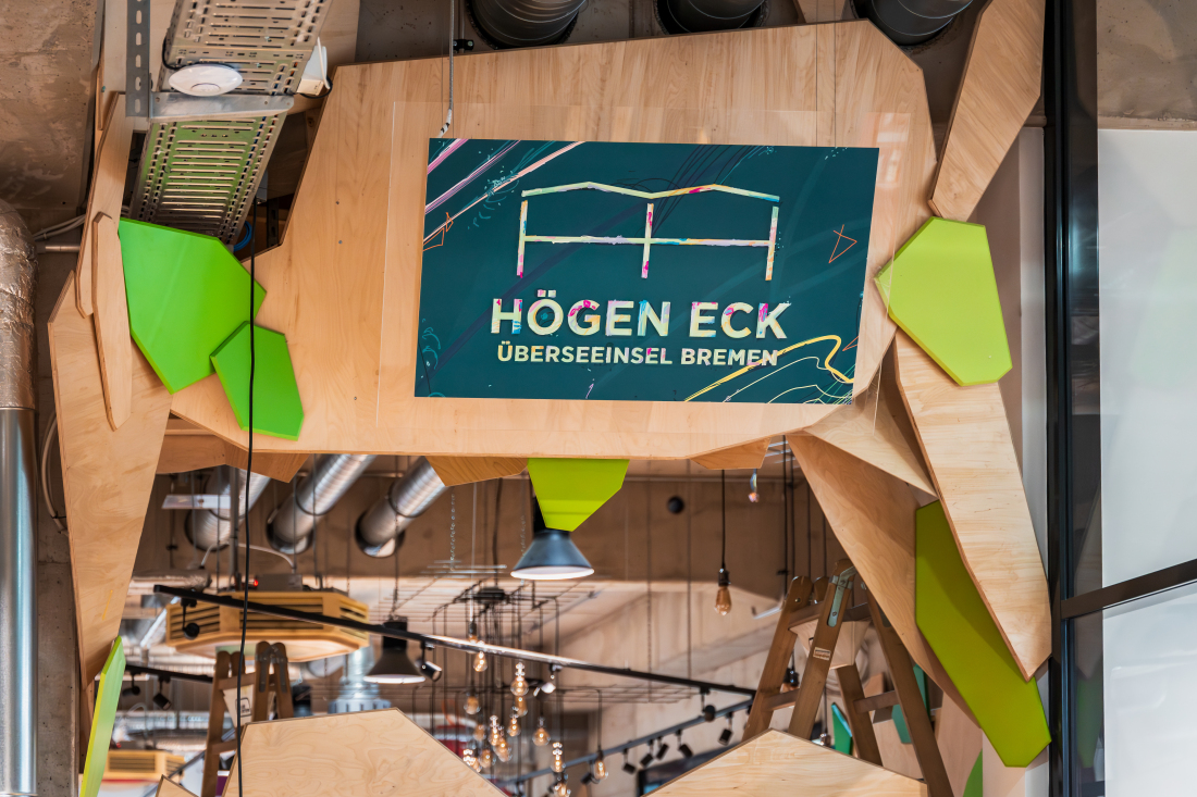 Signage for Högen Eck in the rice hall on the overseas island