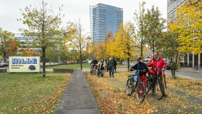 Die Workshop-Teilnehmenden machen einen Spaziergang durch den Hilde-Adolf-Park