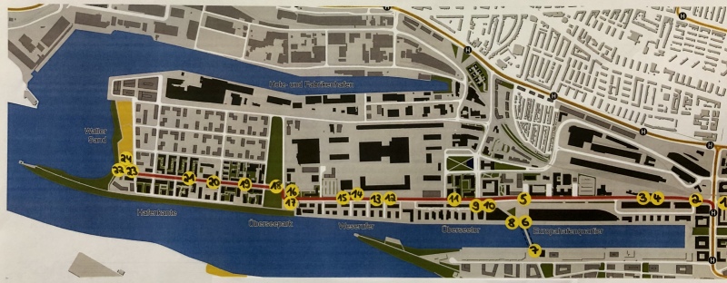 Variante 1 für eine mögliche Trassenführung durch die Überseestadt Variante 1 für eine mögliche Trassenführung durch die Überseestadt